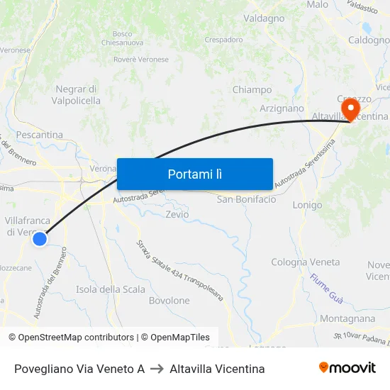 Povegliano Via Veneto A to Altavilla Vicentina map