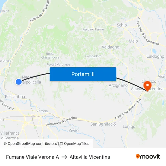 Fumane Viale Verona A to Altavilla Vicentina map