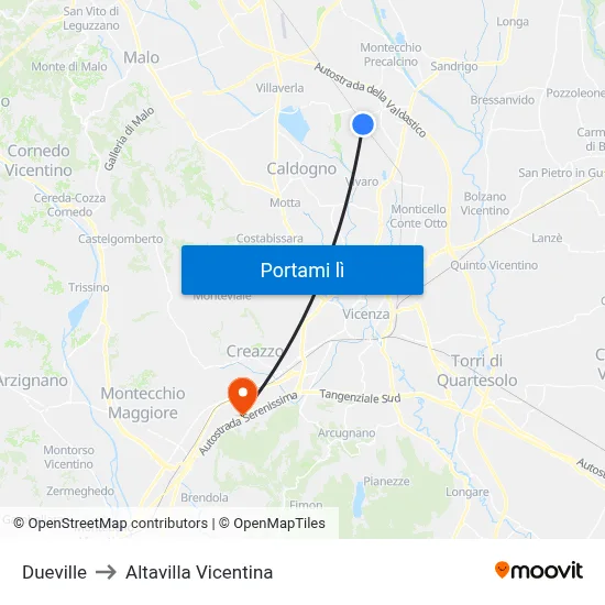 Dueville to Altavilla Vicentina map