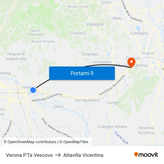 Verona P.Ta Vescovo to Altavilla Vicentina map