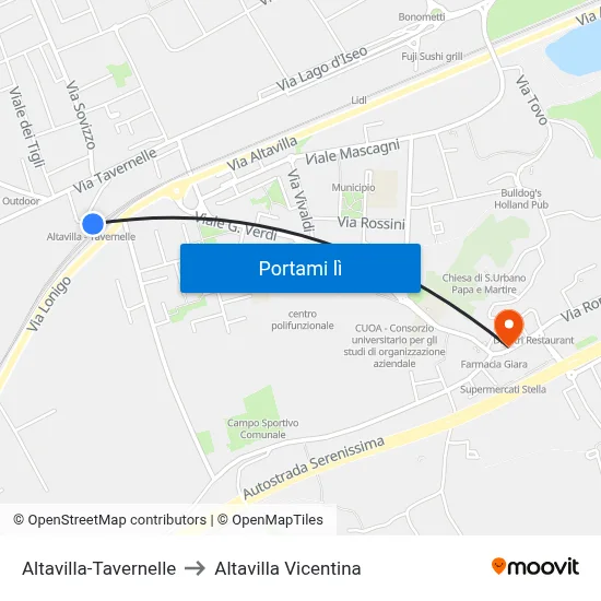 Altavilla-Tavernelle to Altavilla Vicentina map