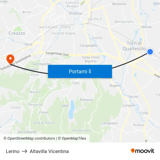 Lerino to Altavilla Vicentina map