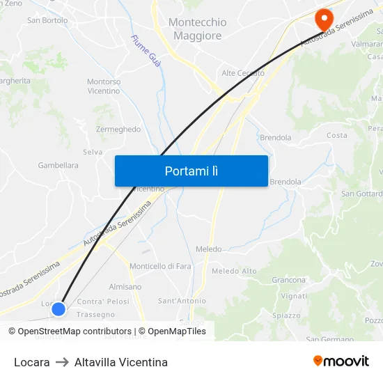 Locara to Altavilla Vicentina map