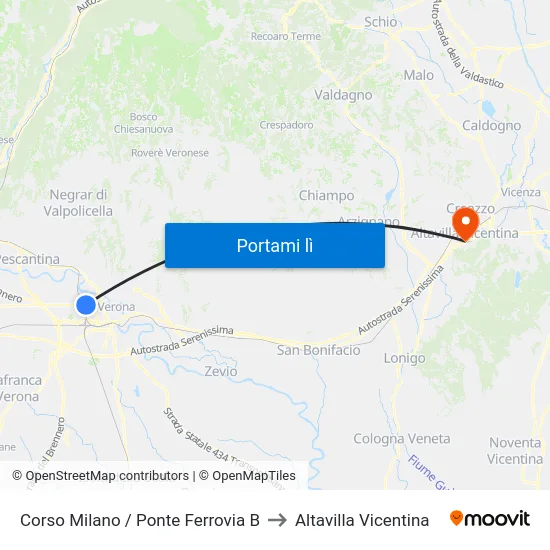 Corso Milano / Ponte Ferrovia B to Altavilla Vicentina map