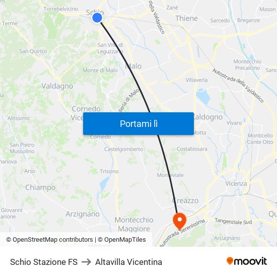 Schio Stazione FS to Altavilla Vicentina map