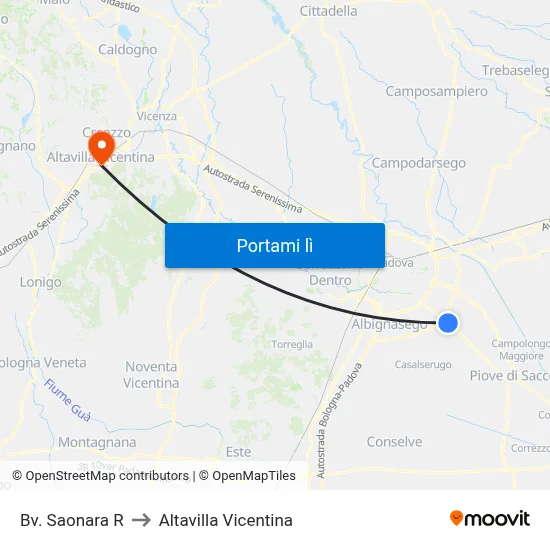 Bv. Saonara R to Altavilla Vicentina map