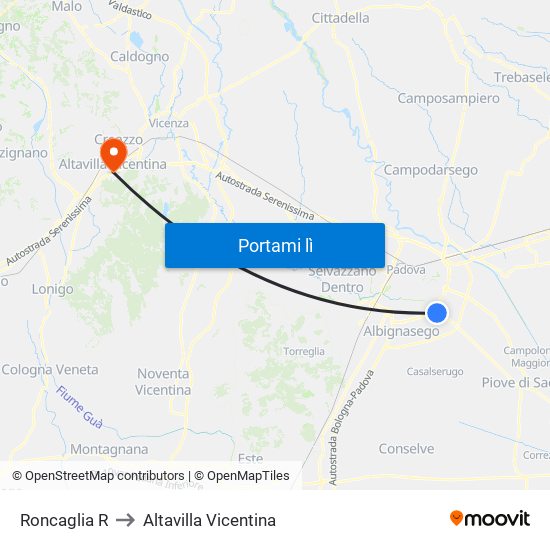 Roncaglia R to Altavilla Vicentina map