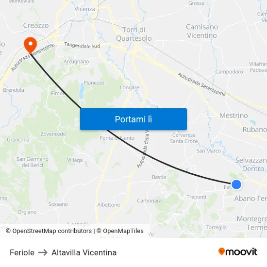 Feriole to Altavilla Vicentina map