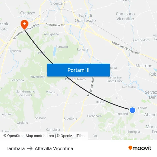 Tambara to Altavilla Vicentina map