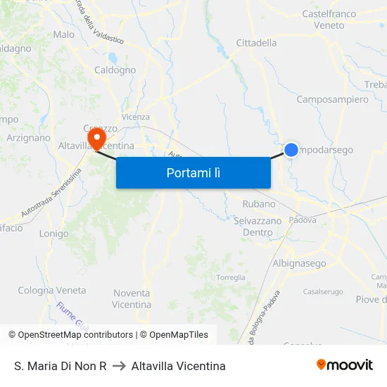 S. Maria Di Non R to Altavilla Vicentina map