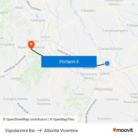 Vigodarzere Bar to Altavilla Vicentina map