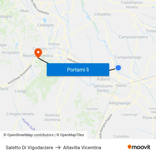 Saletto Di Vigodarzere to Altavilla Vicentina map