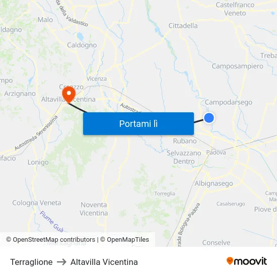 Terraglione to Altavilla Vicentina map