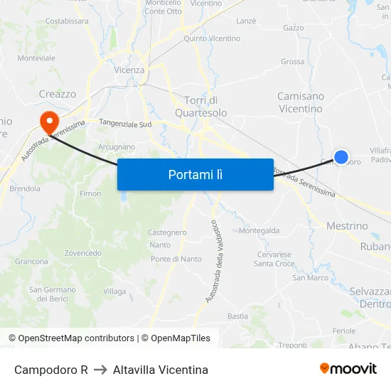Campodoro R to Altavilla Vicentina map
