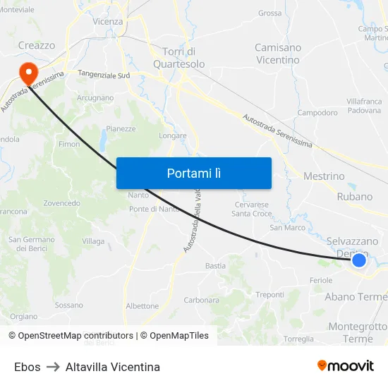 Ebos to Altavilla Vicentina map