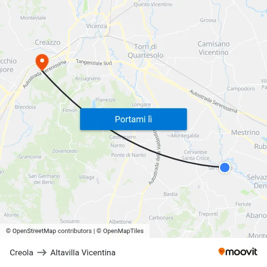 Creola to Altavilla Vicentina map
