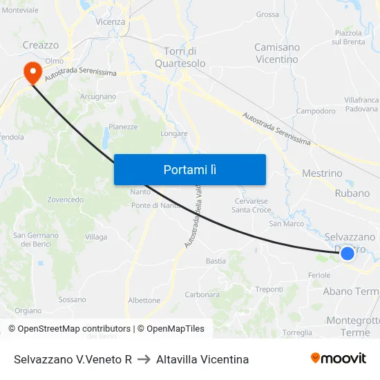 Selvazzano V.Veneto R to Altavilla Vicentina map