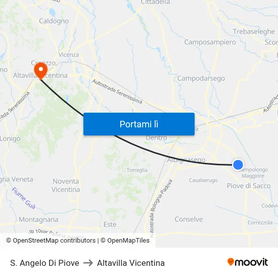 S. Angelo Di Piove to Altavilla Vicentina map