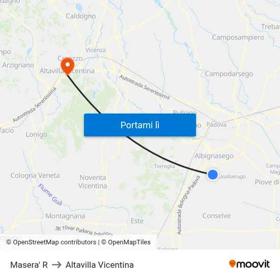 Masera' R to Altavilla Vicentina map