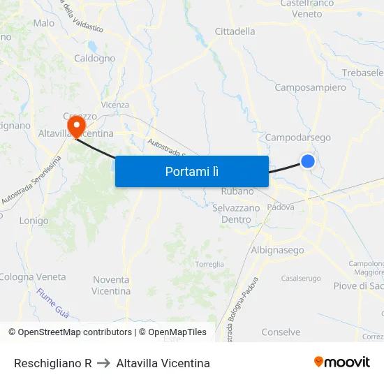 Reschigliano R to Altavilla Vicentina map