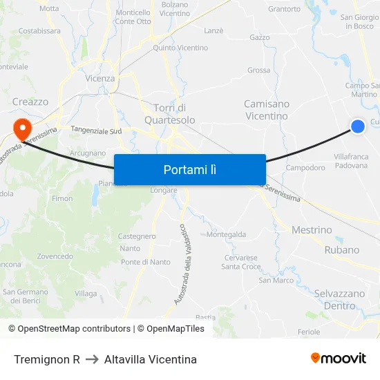 Tremignon R to Altavilla Vicentina map