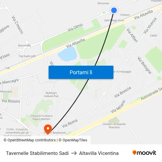 Tavernelle Stabilimento Sadi to Altavilla Vicentina map