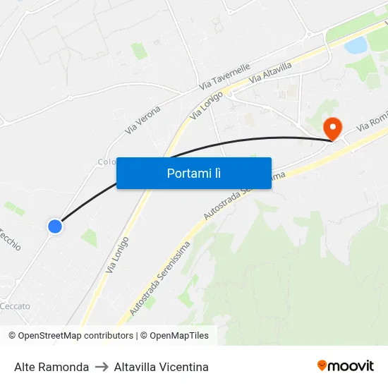 Alte Ramonda to Altavilla Vicentina map