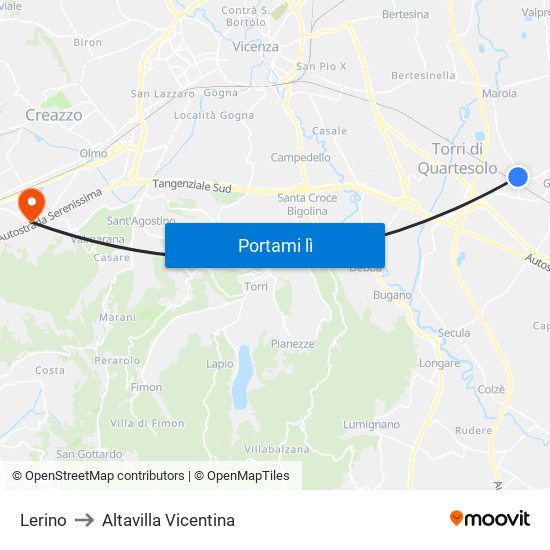 Lerino to Altavilla Vicentina map