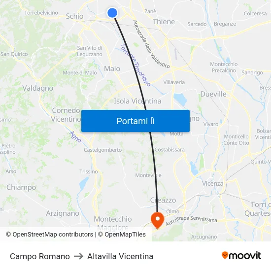 Campo Romano to Altavilla Vicentina map