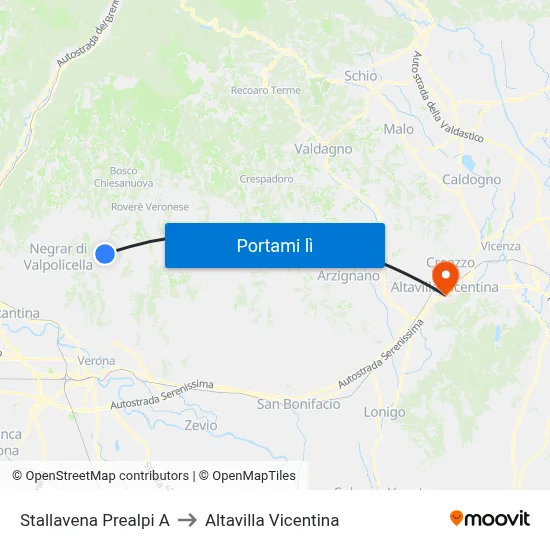 Stallavena Prealpi A to Altavilla Vicentina map