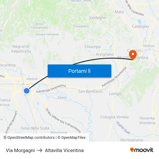 Via Morgagni to Altavilla Vicentina map