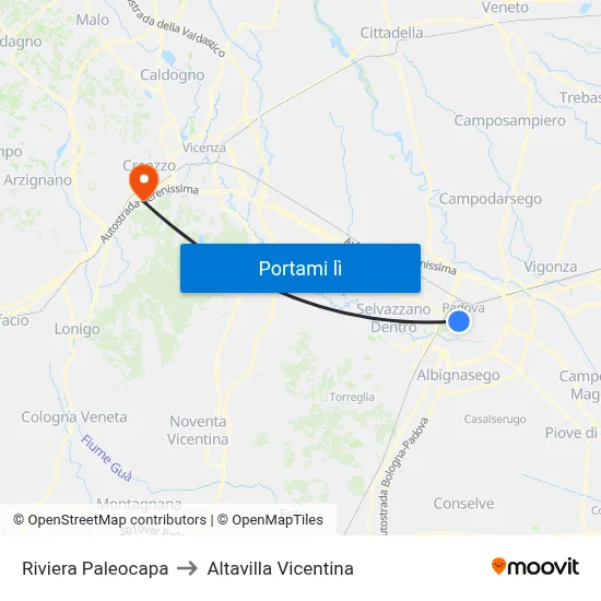 Riviera Paleocapa to Altavilla Vicentina map