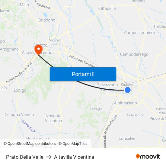Prato Della Valle to Altavilla Vicentina map