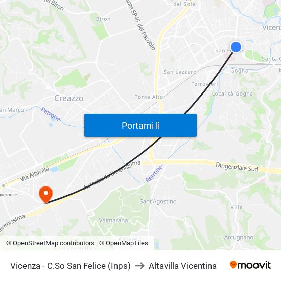 Vicenza - C.So San Felice (Inps) to Altavilla Vicentina map