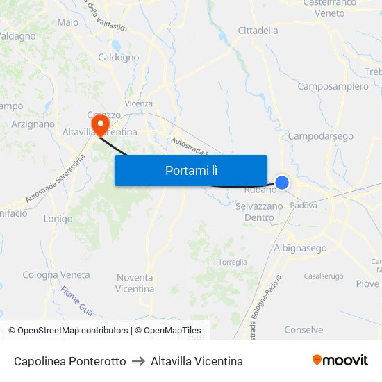 Capolinea Ponterotto to Altavilla Vicentina map