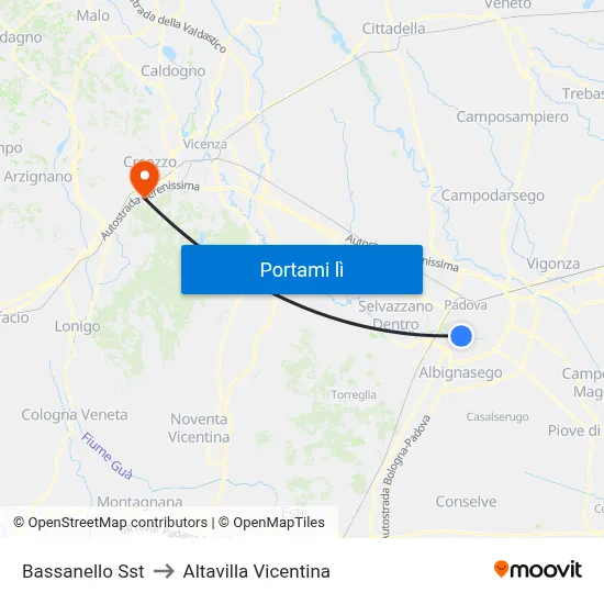 Bassanello Sst to Altavilla Vicentina map