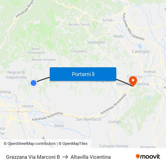 Grezzana Via Marconi B to Altavilla Vicentina map