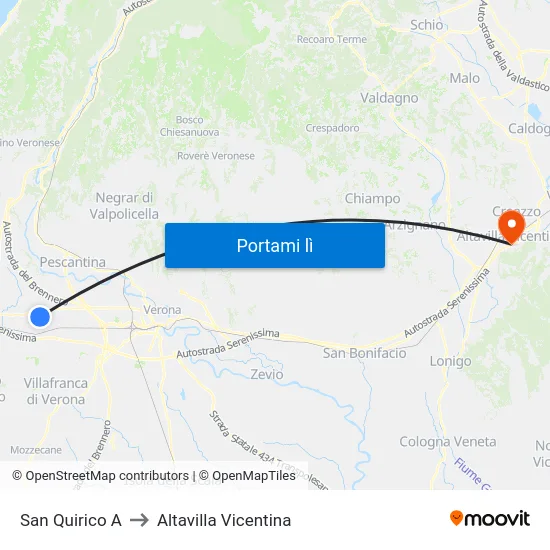 San Quirico A to Altavilla Vicentina map