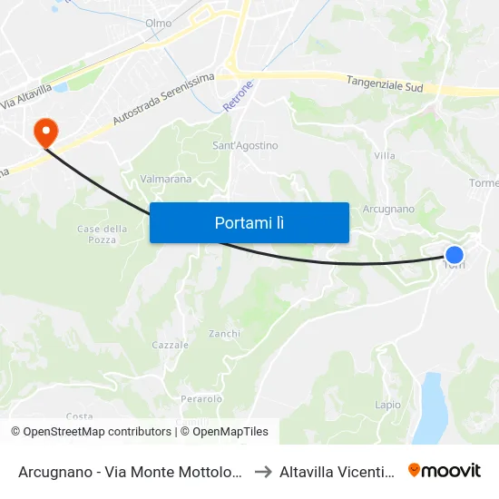 Arcugnano - Via Monte Mottolone to Altavilla Vicentina map