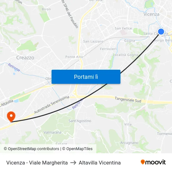 Vicenza - Viale Margherita to Altavilla Vicentina map