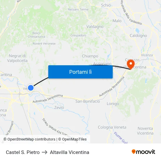 Castel S. Pietro to Altavilla Vicentina map