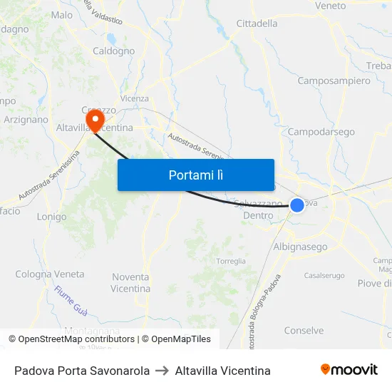 Padova Porta Savonarola to Altavilla Vicentina map