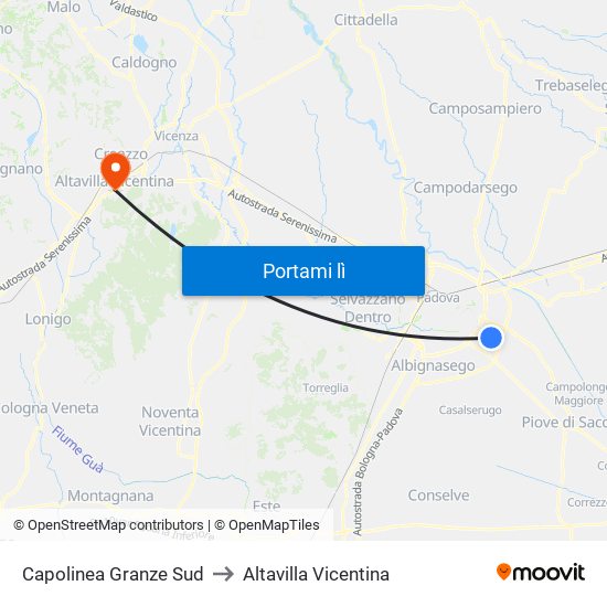 Capolinea Granze Sud to Altavilla Vicentina map