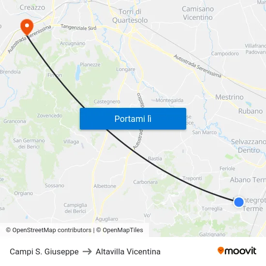 Campi S. Giuseppe to Altavilla Vicentina map