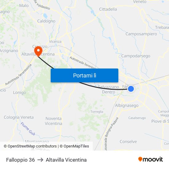 Falloppio 36 to Altavilla Vicentina map