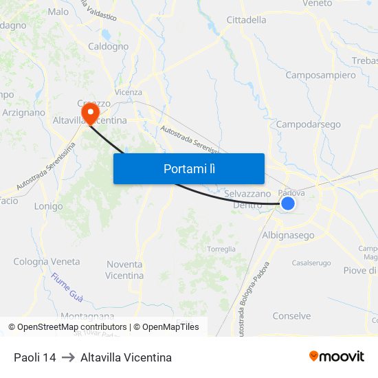 Paoli 14 to Altavilla Vicentina map