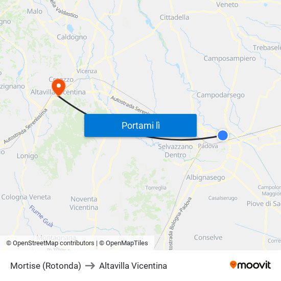 Mortise (Rotonda) to Altavilla Vicentina map