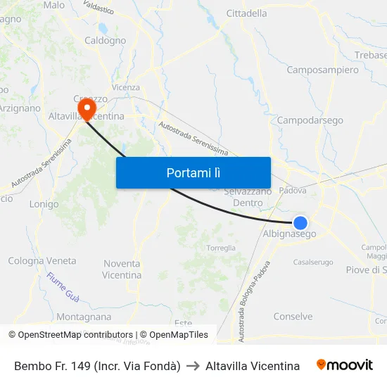 Bembo Fr. 149  (Incr. Via Fondà) to Altavilla Vicentina map