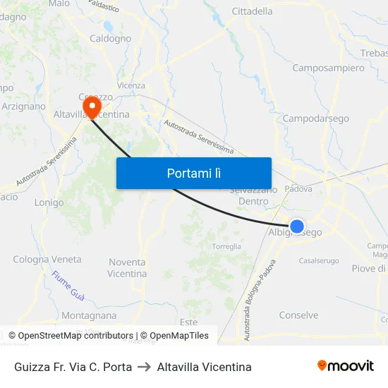 Guizza Fr. Via C. Porta to Altavilla Vicentina map