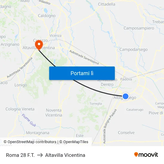 Roma 28  F.T. to Altavilla Vicentina map